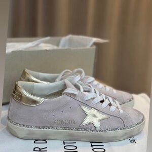 Golden Goose Superstar Sneaker Pink Suede/Platinum/Silver Glitter 38 New in Box